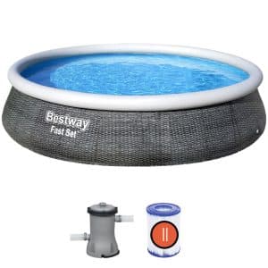 Fast Set Pool Swimmingpool runde rattan optik + filterpumpe 396x84